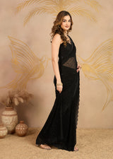 Black Georgette Siroski work Saree with Unstitched Blouse Piece For Women's