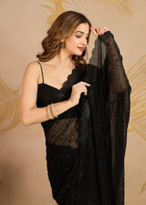 Black Georgette Siroski work Saree with Unstitched Blouse Piece For Women's Trendmalls