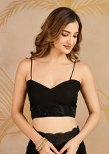 Black Georgette Siroski work Saree with Unstitched Blouse Piece For Women's