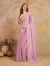 Light Pink Art Silk Siroski Zarkan Work Saree with Unstitched Blouse Piece