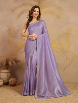 Purple Art Silk Zarkan Work Saree with Unstitched Blouse Piece