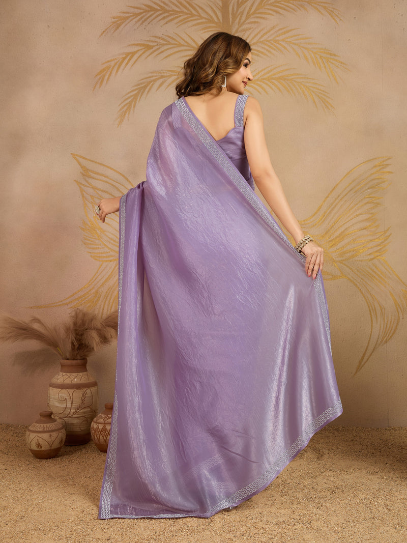 Purple Art Silk Zarkan Work Saree with Unstitched Blouse Piece Trendmalls