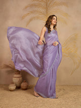 Purple Art Silk Zarkan Work Saree with Unstitched Blouse Piece