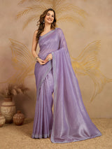 Purple Art Silk Zarkan Work Saree with Unstitched Blouse Piece
