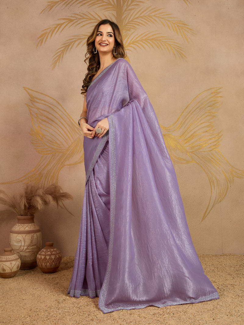 Purple Art Silk Zarkan Work Saree with Unstitched Blouse Piece Trendmalls