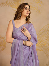 Purple Art Silk Zarkan Work Saree with Unstitched Blouse Piece