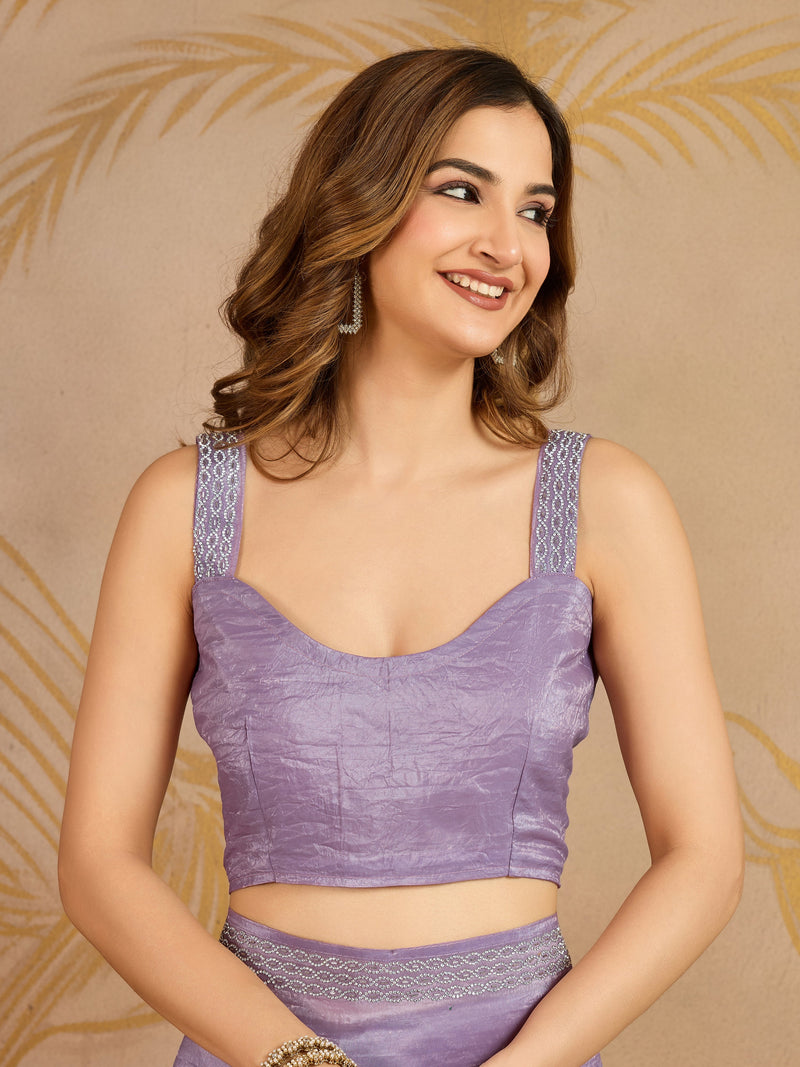Purple Art Silk Zarkan Work Saree with Unstitched Blouse Piece Trendmalls