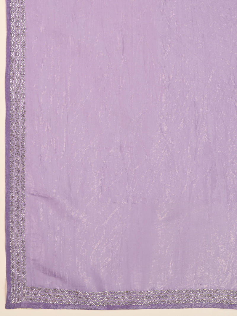Purple Art Silk Zarkan Work Saree with Unstitched Blouse Piece Trendmalls