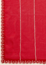 Red Satin Zarkan Siroski work Saree with Unstitched Blouse Piece For Women's Trendmalls