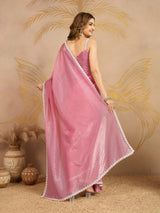 Light Pink Art Silk Siroski Work Saree with Unstitch Blouse Piece Trendmalls
