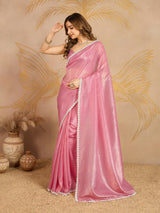 Light Pink Art Silk Siroski Work Saree with Unstitch Blouse Piece