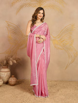 Light Pink Art Silk Siroski Work Saree with Unstitch Blouse Piece Trendmalls