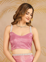 Light Pink Art Silk Siroski Work Saree with Unstitch Blouse Piece Trendmalls