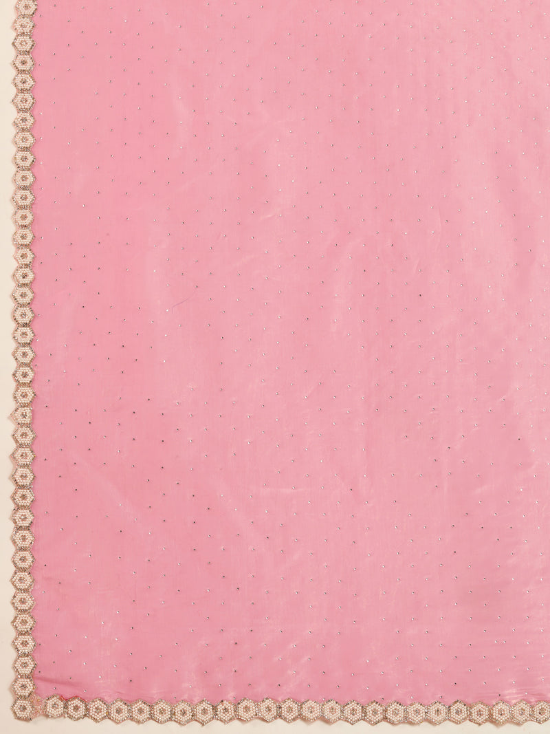 Light Pink Art Silk Siroski Work Saree with Unstitch Blouse Piece Trendmalls