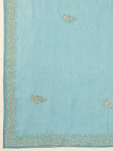 Sky Blue Art Silk Zarkan Work Saree with Unstitched Blouse Piece For Women's Trendmalls