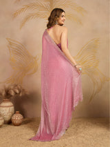 Pink Chiffon Siroski Work Saree with Unstitched Blouse Piece Trendmalls