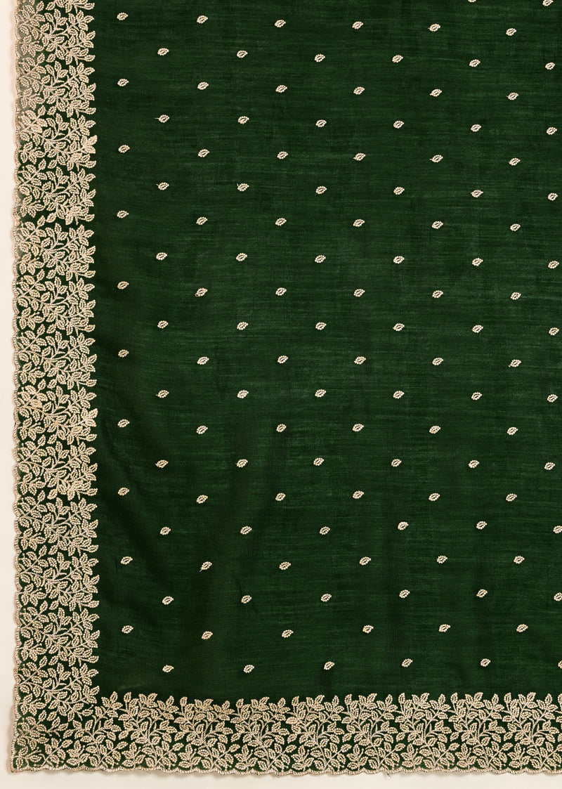 Dark Green Art Silk Embroidery Work Saree With Unstitched Blouse Piece For Woman's