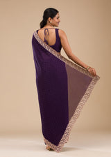 Purple Art Silk Embroidery Work Saree With Unstitched Blouse Piece For Woman's