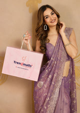 Light Purple Net Embroidery Work Saree With Unstitched Blouse Piece For Woman's