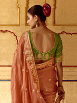 Orange Satin Embroidery Sequence work Saree with Unstitched Blouse Piece Trendmalls