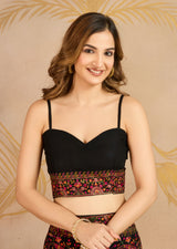 Black Georgette Multi Colour Resham Thread Embroidery with Siroski work Saree with Unstitched Blouse Piece For Women's Trendmalls