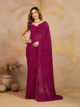 Darkpink Geogette Embroidery Siroski Work Saree with Unstitched Blouse Piece For Women's