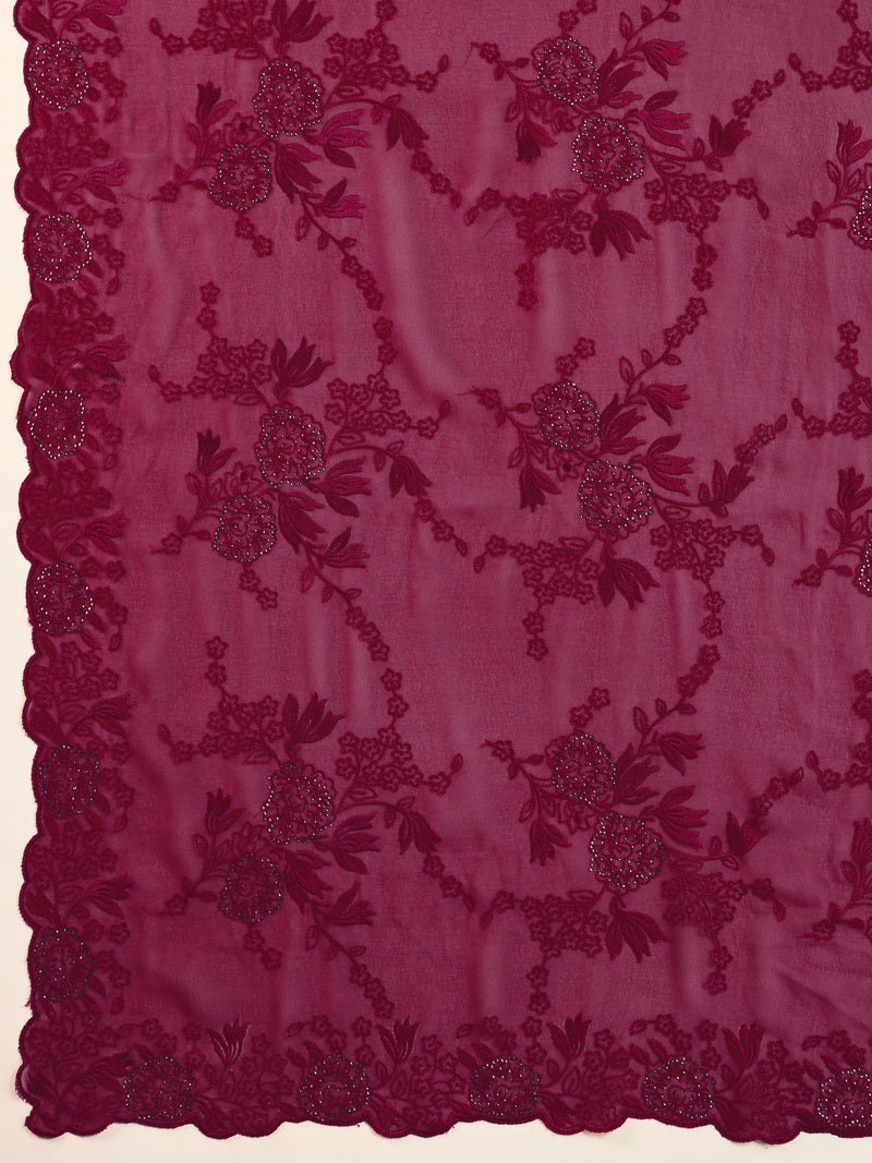 Darkpink Geogette Embroidery Siroski Work Saree with Unstitched Blouse Piece For Women's
