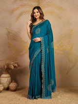 Morpeach Art Silk Siroski Work Saree with Unstitch Blouse Piece For Women's