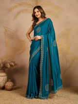 Morpeach Art Silk Siroski Work Saree with Unstitch Blouse Piece For Women's