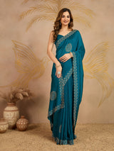 Morpeach Art Silk Siroski Work Saree with Unstitch Blouse Piece For Women's