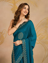 Morpeach Art Silk Siroski Work Saree with Unstitch Blouse Piece For Women's