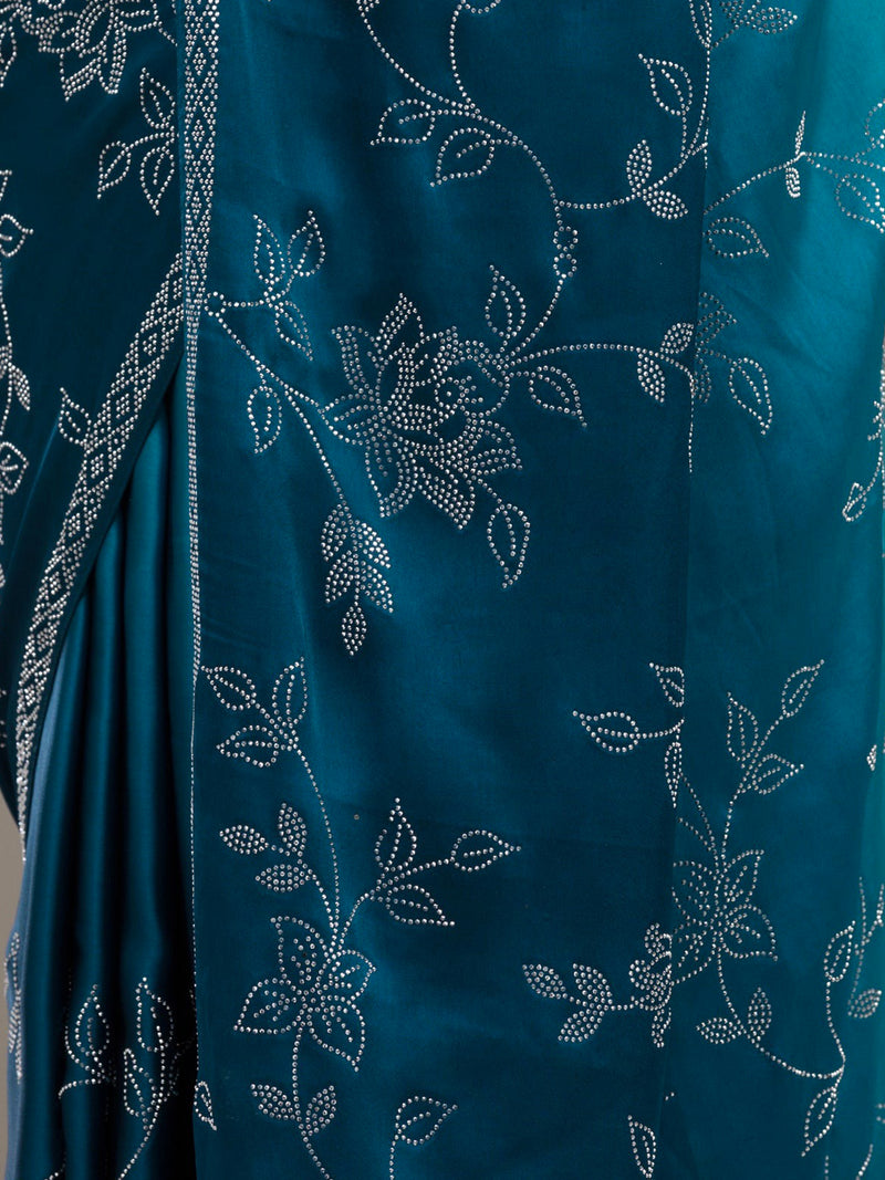 Skyblue Satin Siroski Work Ombre Pattern Dual Shade Saree with Unstitch Blouse Piece For Woman's
