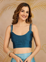 Skyblue Satin Siroski Work Ombre Pattern Dual Shade Saree with Unstitch Blouse Piece For Woman's Trendmalls