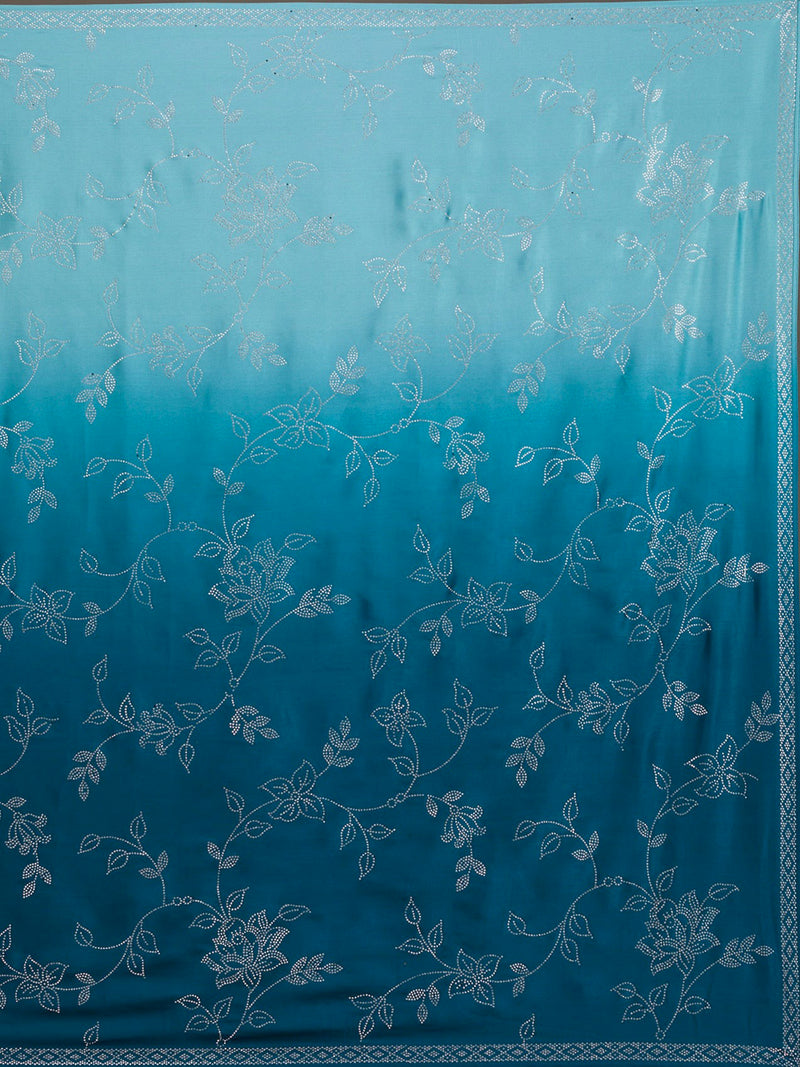 Skyblue Satin Siroski Work Ombre Pattern Dual Shade Saree with Unstitch Blouse Piece For Woman's