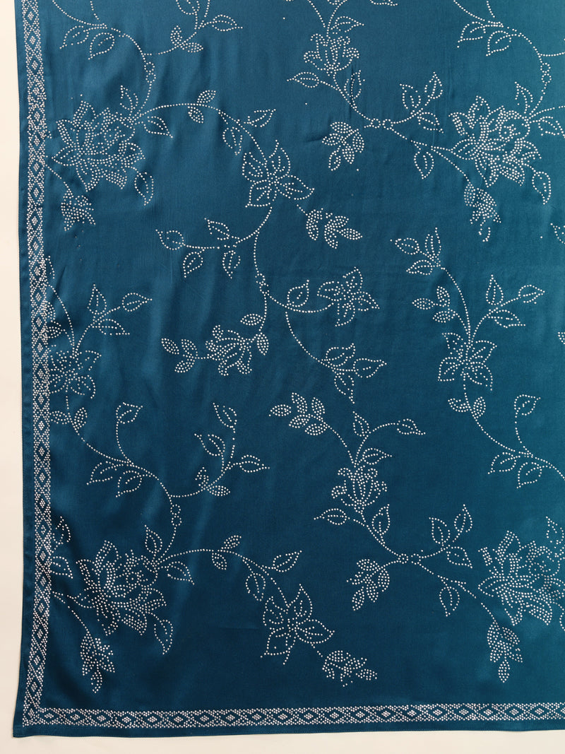 Skyblue Satin Siroski Work Ombre Pattern Dual Shade Saree with Unstitch Blouse Piece For Woman's Trendmalls