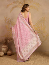 LightPink Tussar Silk Embroidery Siroski Work Saree with Unstitch Blouse Piece For Women's Trendmalls