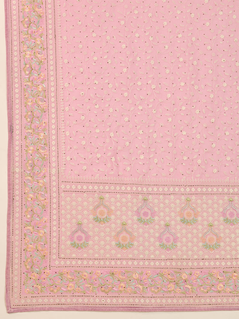 LightPink Tussar Silk Embroidery Siroski Work Saree with Unstitch Blouse Piece For Women's Trendmalls