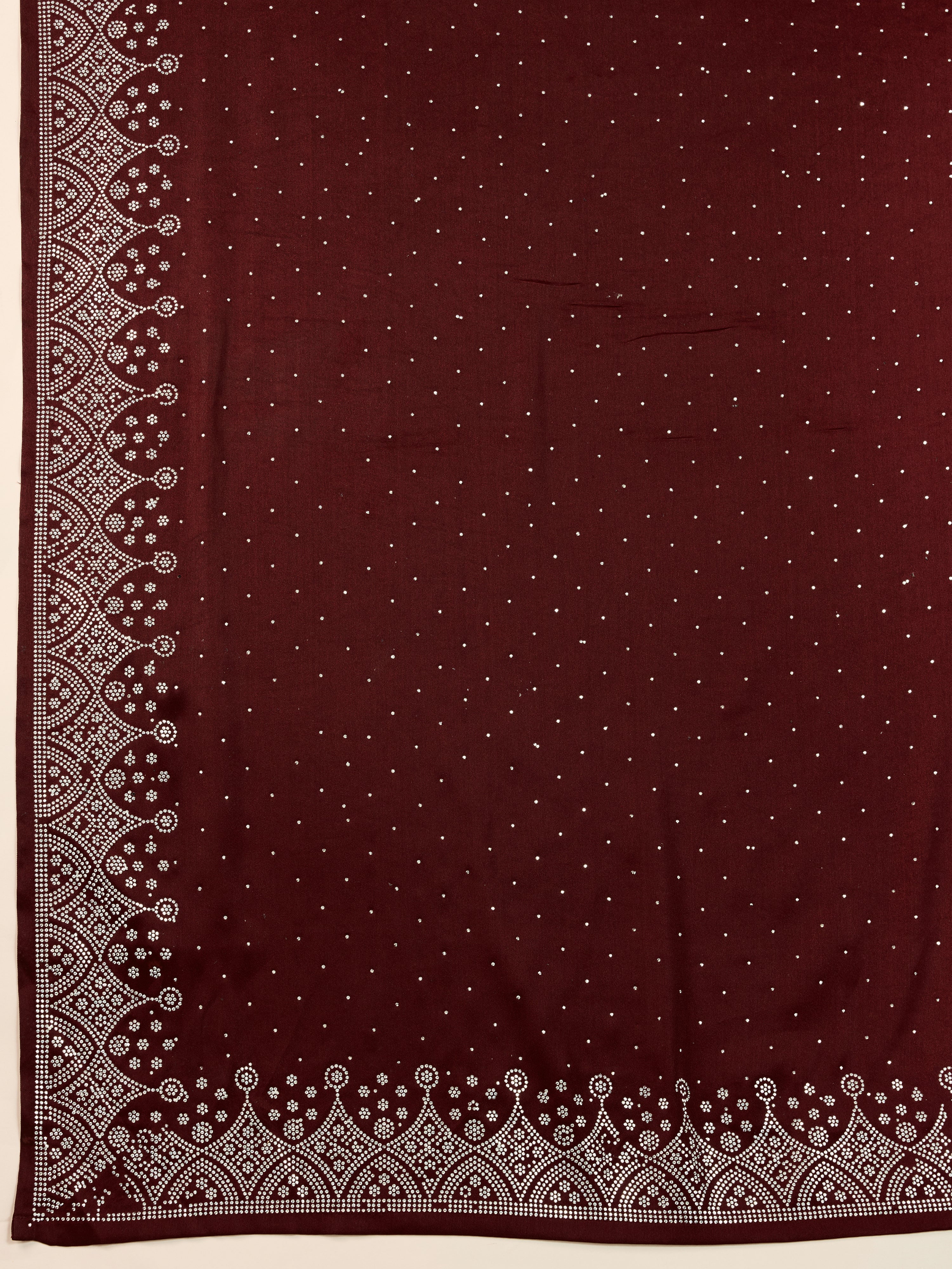 Brown Satin Siroski Work Ombre Pattern Dual Shade Saree with Unstitch Blouse Piece For Women's Trendmalls