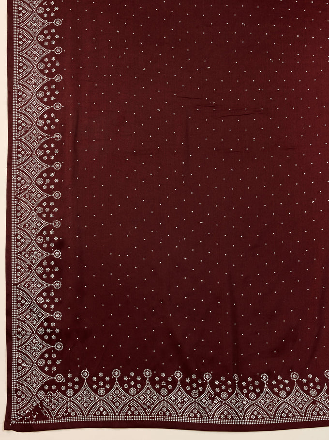 Brown Satin Siroski Work Ombre Pattern Dual Shade Saree with Unstitch Blouse Piece For Women's Trendmalls