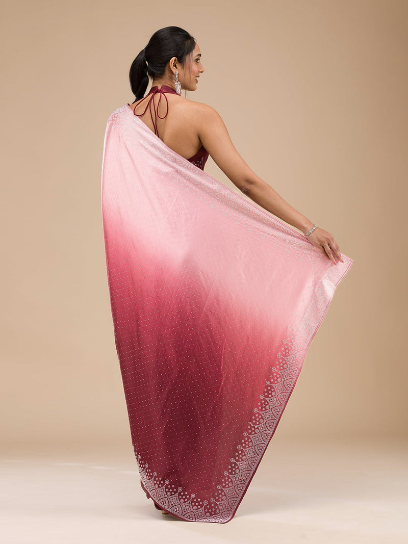 Brown Satin Siroski Work Ombre Pattern Dual Shade Saree with Unstitch Blouse Piece For Women's
