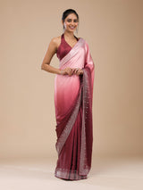 Brown Satin Siroski Work Ombre Pattern Dual Shade Saree with Unstitch Blouse Piece For Women's