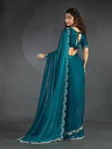 Morpeach Satin Floral Siroski work Saree
