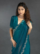 Morpeach Satin Floral Siroski work Saree