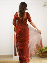 Pure Tissue Cotton Handloom South Style Saree with Unstitched Blouse Piece For Women's Trendmalls