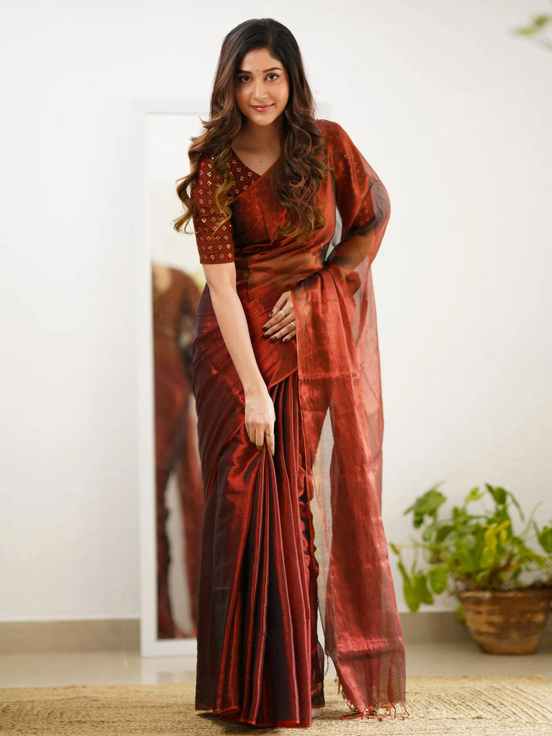 Pure Tissue Cotton Handloom South Style Saree with Unstitched Blouse Piece For Women's Trendmalls