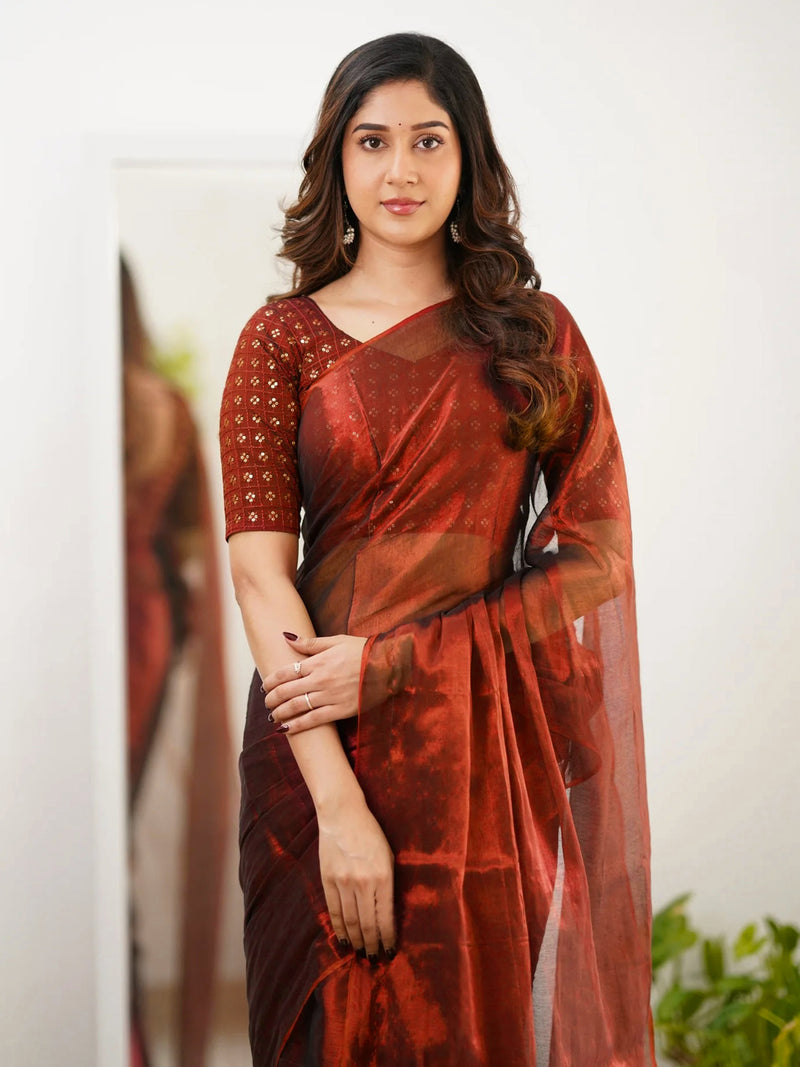 Pure Tissue Cotton Handloom South Style Saree with Unstitched Blouse Piece For Women's Trendmalls