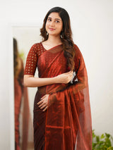 Pure Tissue Cotton Handloom South Style Saree with Unstitched Blouse Piece For Women's Trendmalls