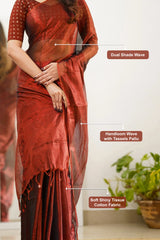 Pure Tissue Cotton Handloom South Style Saree with Unstitched Blouse Piece For Women's Trendmalls