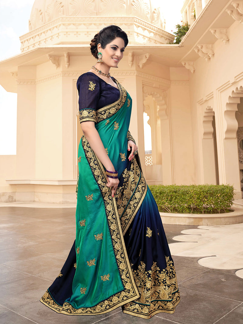 Women's Barfi Silk Embroidey Dual Shade Saree with Blouse Piece