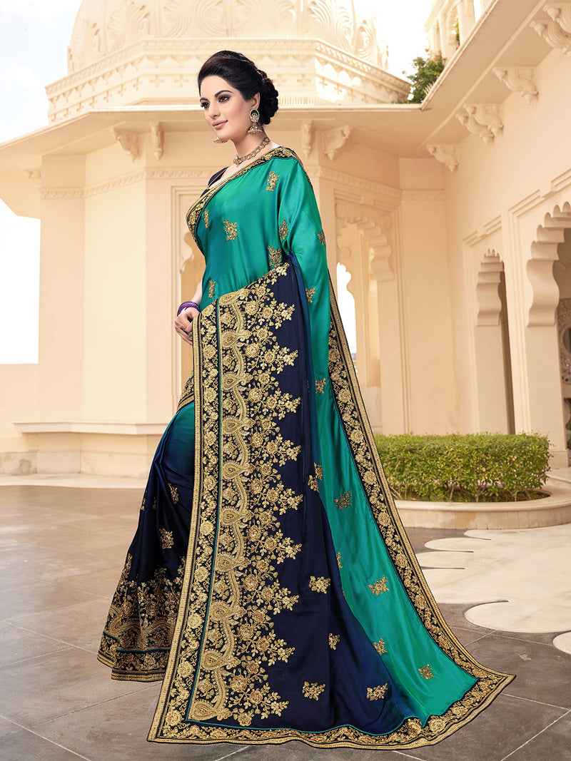 Women's Barfi Silk Embroidey Dual Shade Saree with Blouse Piece